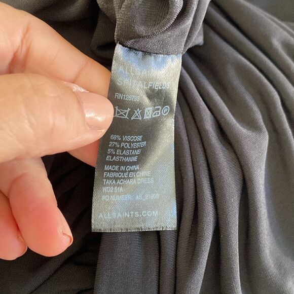 All Saints black viscose body con cowl back mini w/side boob. - Picture 11 of 11